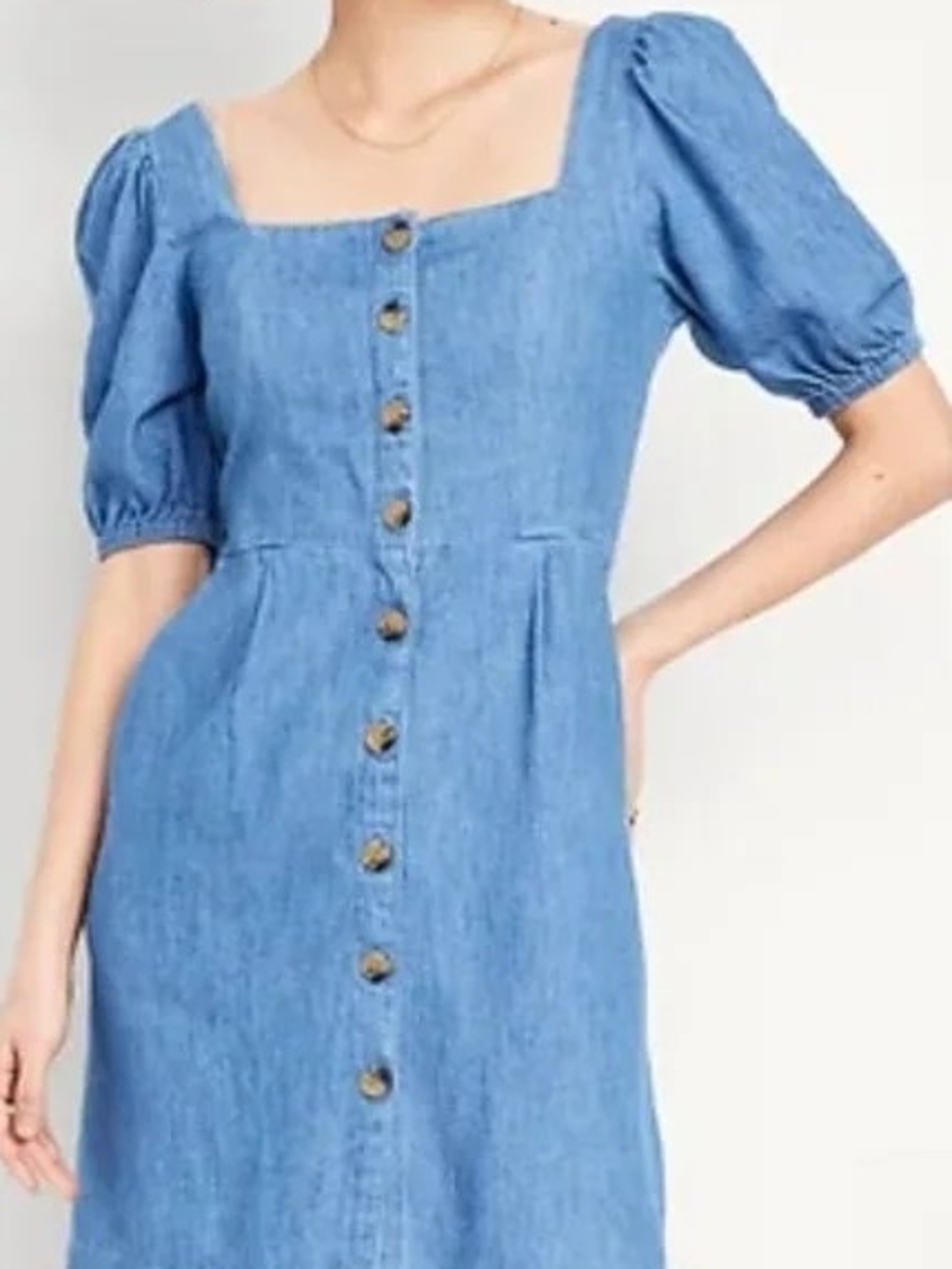 Old Navy Light Blue Denim Square-Neck Midi Dress